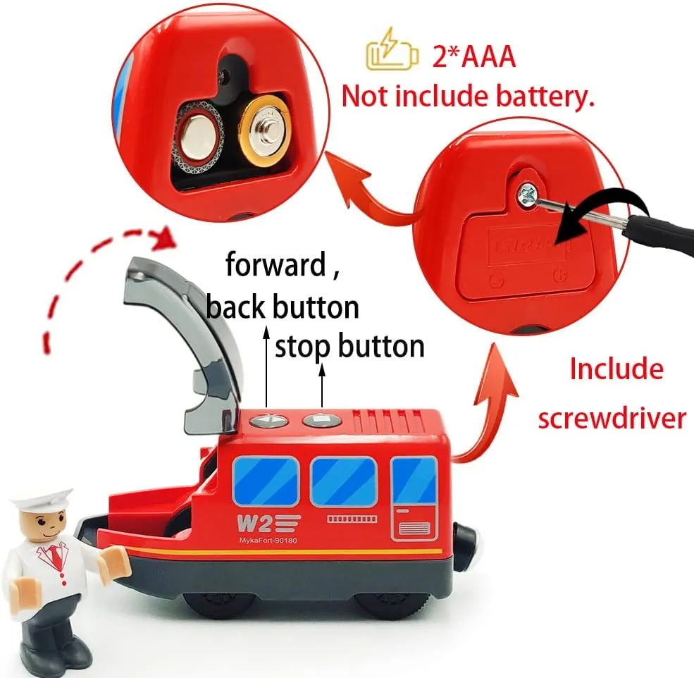 Battery Operated Train for Wooden Train Track Set Toys for 3 4 5 Year Old Boys Kids Action Locomotive Train Magnetic Connection (without Battery) (Red)