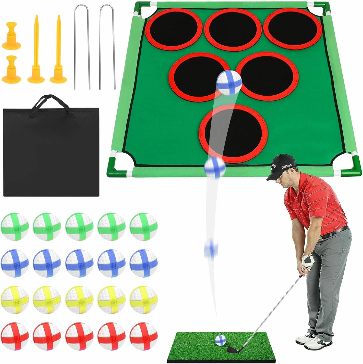 Battle Golf Game - Chip and Stick Golf Game Indoor Outdoor,Includes 20 Velcro Golf Balls, Putting Mat & Carrying Bag, Home Golf Target Games Backyard Games for Young Adults, Fathers & Golfers