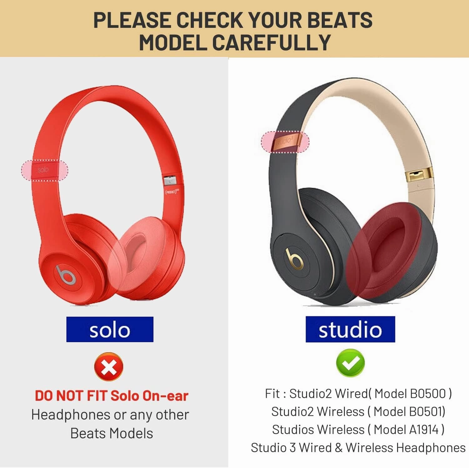 Beats Studio 3 Ear Pads Cushions Replacement Earpads for Studio 2 & 3 Headphones, Wired & Wireless - Memory Foam Ear Cushions with Soft Protein Leather - Pink