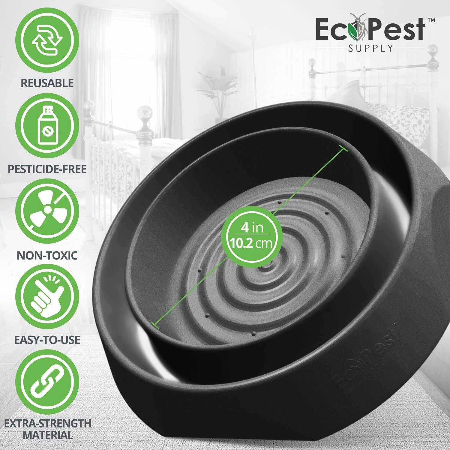 Bed Bug Interceptors – 4 Pack | Bed Bug Blocker (Pro) Interceptor Traps | Insect Trap, Monitor, and Detector for Bed Legs (Black)