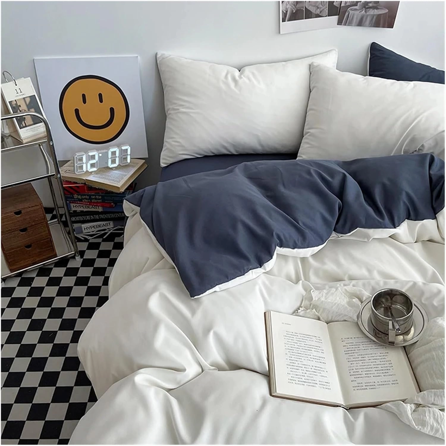 Bed Sheets Set, Solid Color King Duvet Cover Set Bedding Set Black Quilt Cover Set Skin Friendly Fabric Bedding Cover Set(B,Twin Size 4pcs)