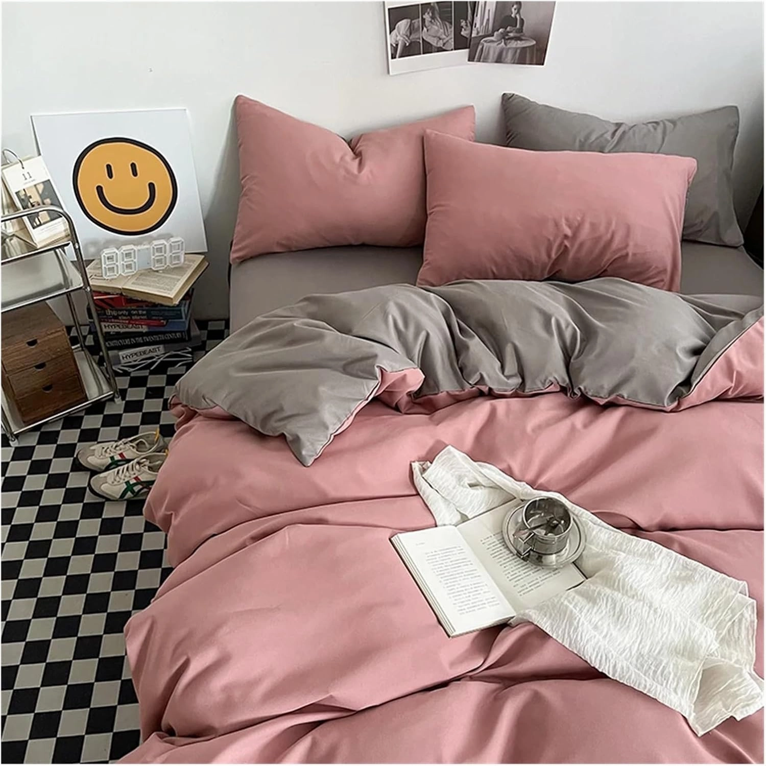Bed Sheets Set, Solid Color King Duvet Cover Set Bedding Set Black Quilt Cover Set Skin Friendly Fabric Bedding Cover Set(B,Twin Size 4pcs)