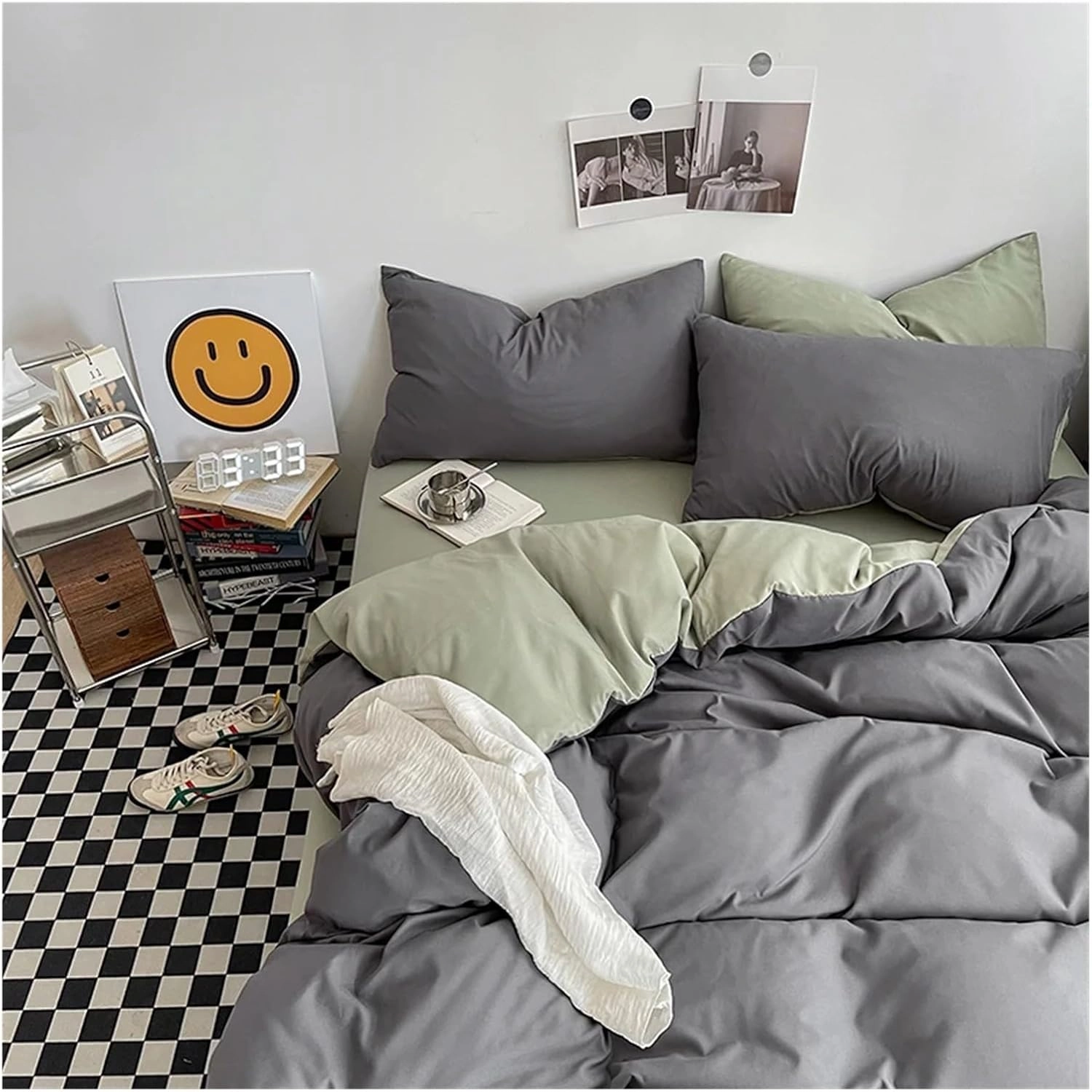 Bed Sheets Set, Solid Color King Duvet Cover Set Bedding Set Black Quilt Cover Set Skin Friendly Fabric Bedding Cover Set(B,Twin Size 4pcs)