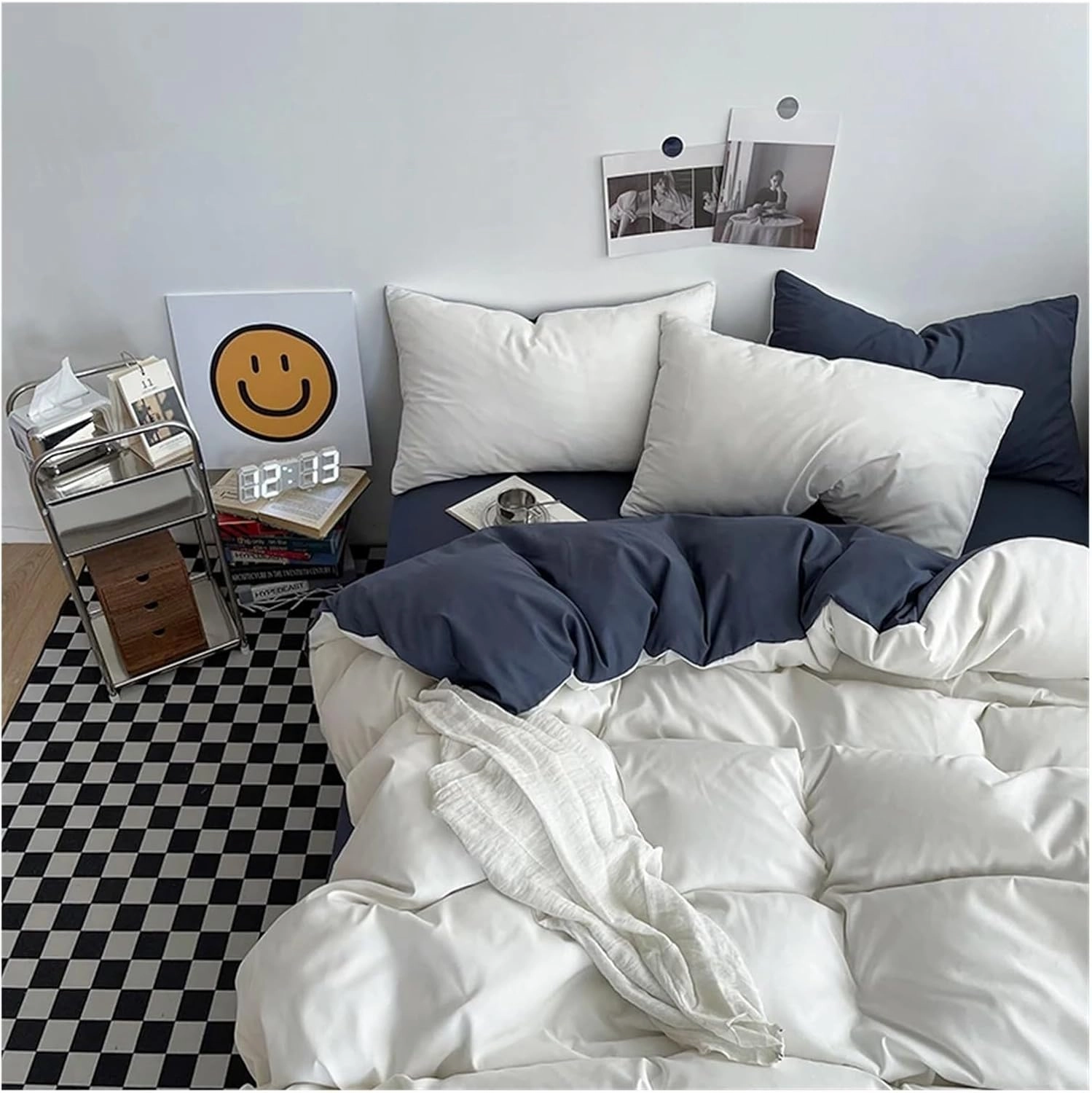 Bed Sheets Set, Solid Color King Duvet Cover Set Bedding Set Black Quilt Cover Set Skin Friendly Fabric Bedding Cover Set(B,Twin Size 4pcs)