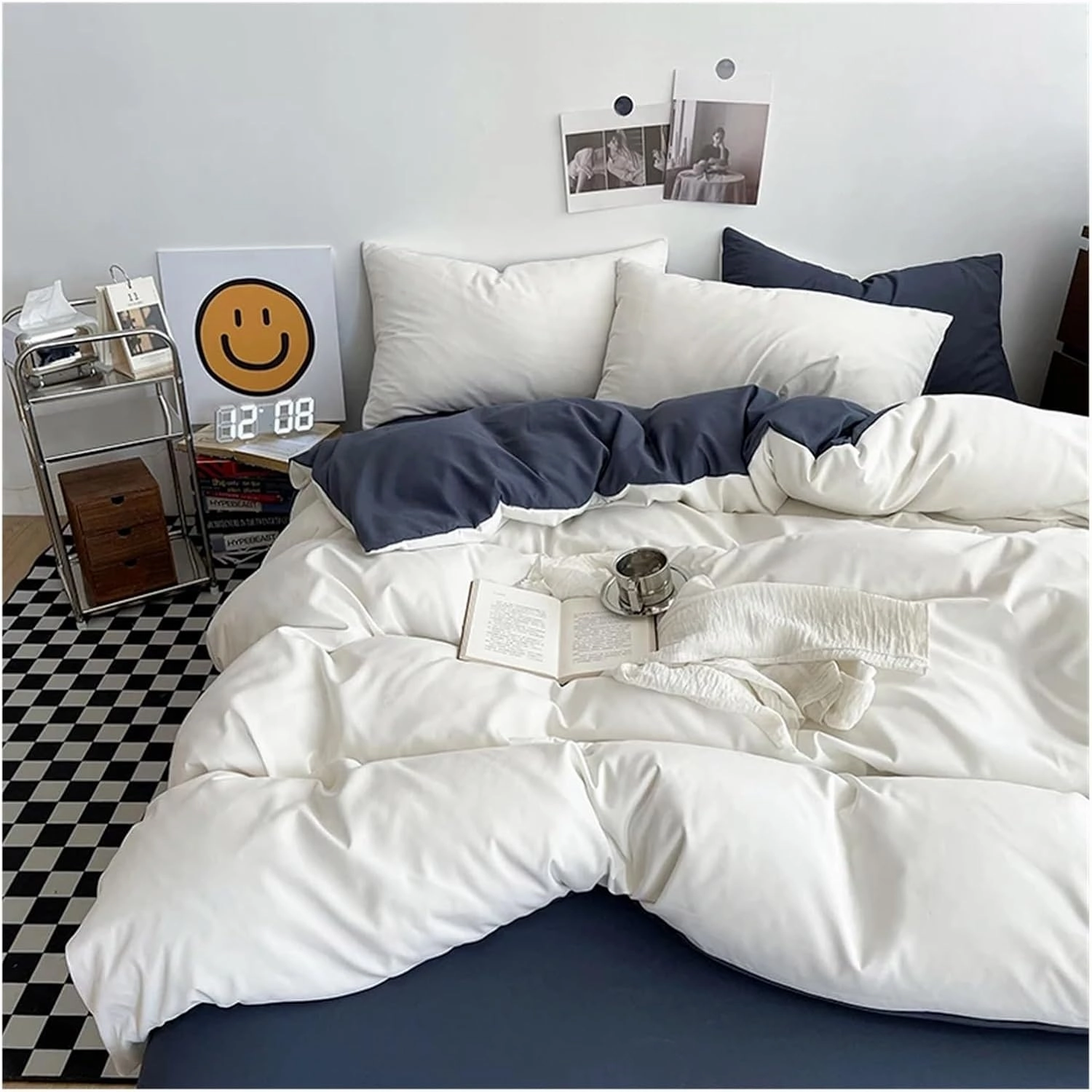 Bed Sheets Set, Solid Color King Duvet Cover Set Bedding Set Black Quilt Cover Set Skin Friendly Fabric Bedding Cover Set(B,Twin Size 4pcs)
