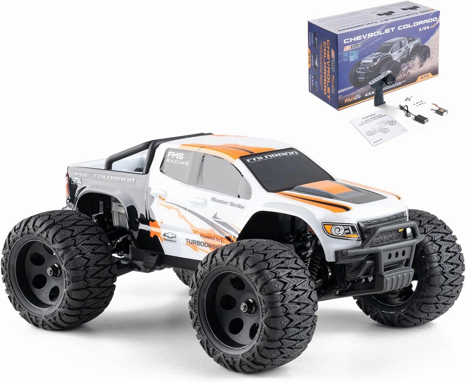 BEEZRC FMS 1/24 RC Monster Truck Colorado FMT24 Fast Drift RC Car Licensed Chevy RC Offroad RTR Electric Hobby Radio Controlled Truck 4x4 Waterproof High Speed Remote Control Car for Adults (White)…