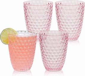 BELLAFORTE Shatterproof Tritan Plastic Short Tumbler, Set of 4, 12 oz - Laguna Beach Drinking Glasses - Unbreakable Glasses for Indoor and Outdoor Use - BPA Free - Pink
