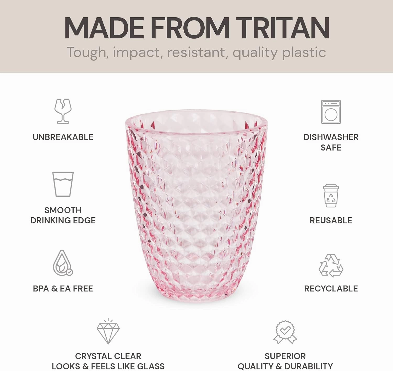BELLAFORTE Shatterproof Tritan Plastic Short Tumbler, Set of 4, 12 oz - Laguna Beach Drinking Glasses - Unbreakable Glasses for Indoor and Outdoor Use - BPA Free - Pink