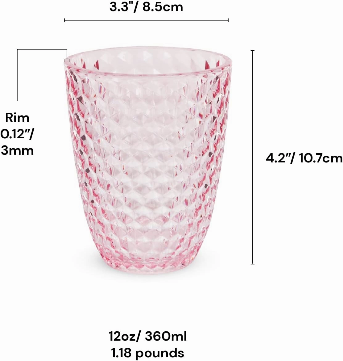 BELLAFORTE Shatterproof Tritan Plastic Short Tumbler, Set of 4, 12 oz - Laguna Beach Drinking Glasses - Unbreakable Glasses for Indoor and Outdoor Use - BPA Free - Pink