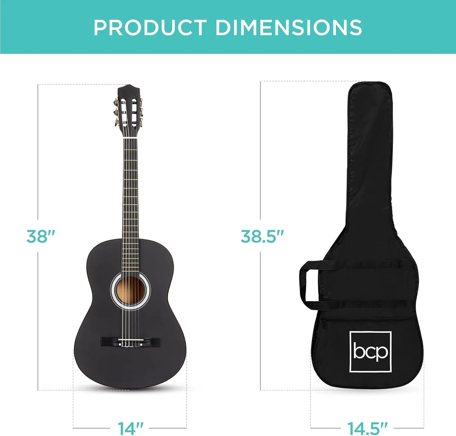 Best Choice Products 38in Beginner All Wood Acoustic Guitar Starter Kit w/Gig Bag, 6 Picks, Nylon Strings, Strap w/Pick Holder - Black