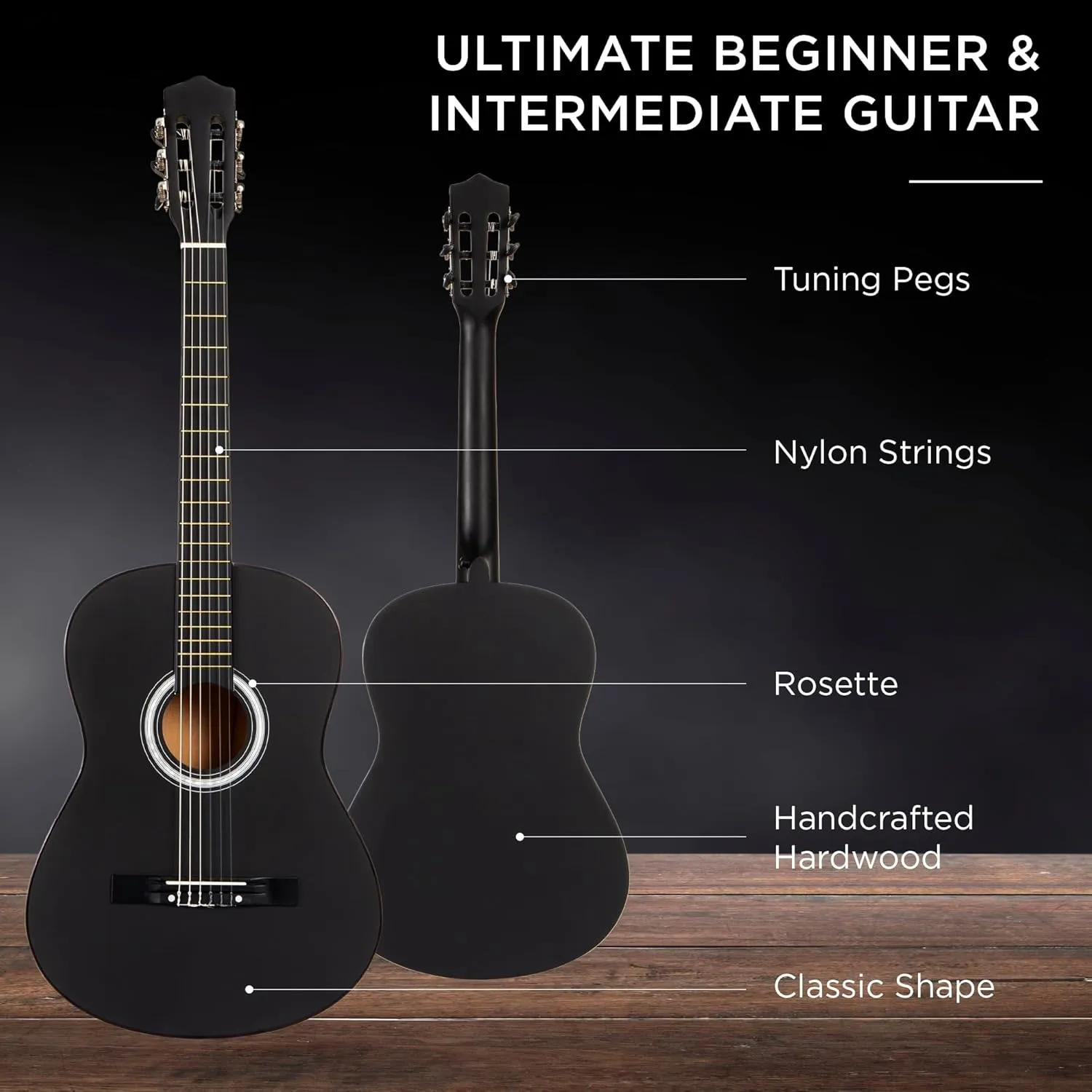 Best Choice Products 38in Beginner All Wood Acoustic Guitar Starter Kit w/Gig Bag, 6 Picks, Nylon Strings, Strap w/Pick Holder - Black