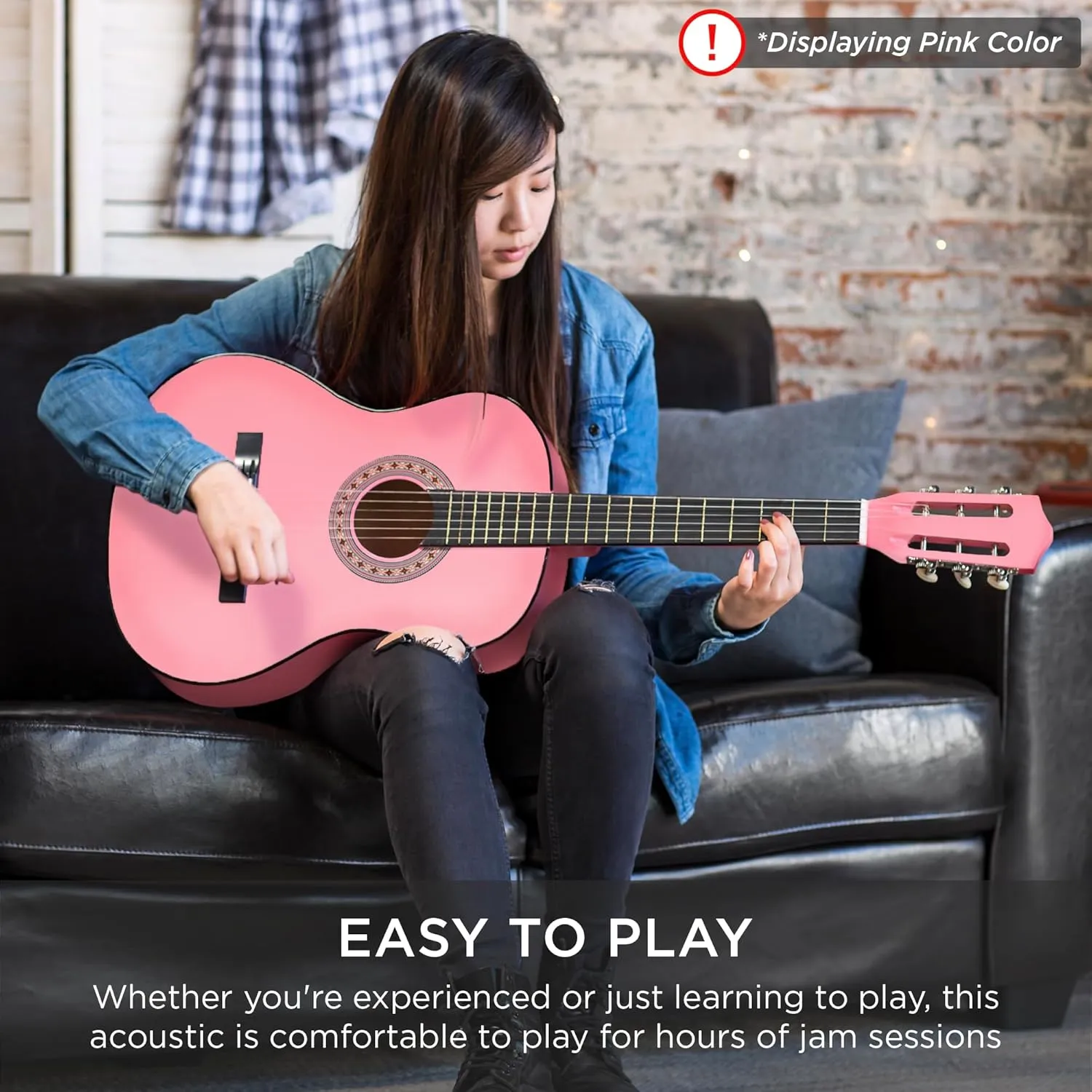 Best Choice Products 38in Beginner All Wood Acoustic Guitar Starter Kit w/Gig Bag, 6 Picks, Nylon Strings, Strap w/Pick Holder - Black
