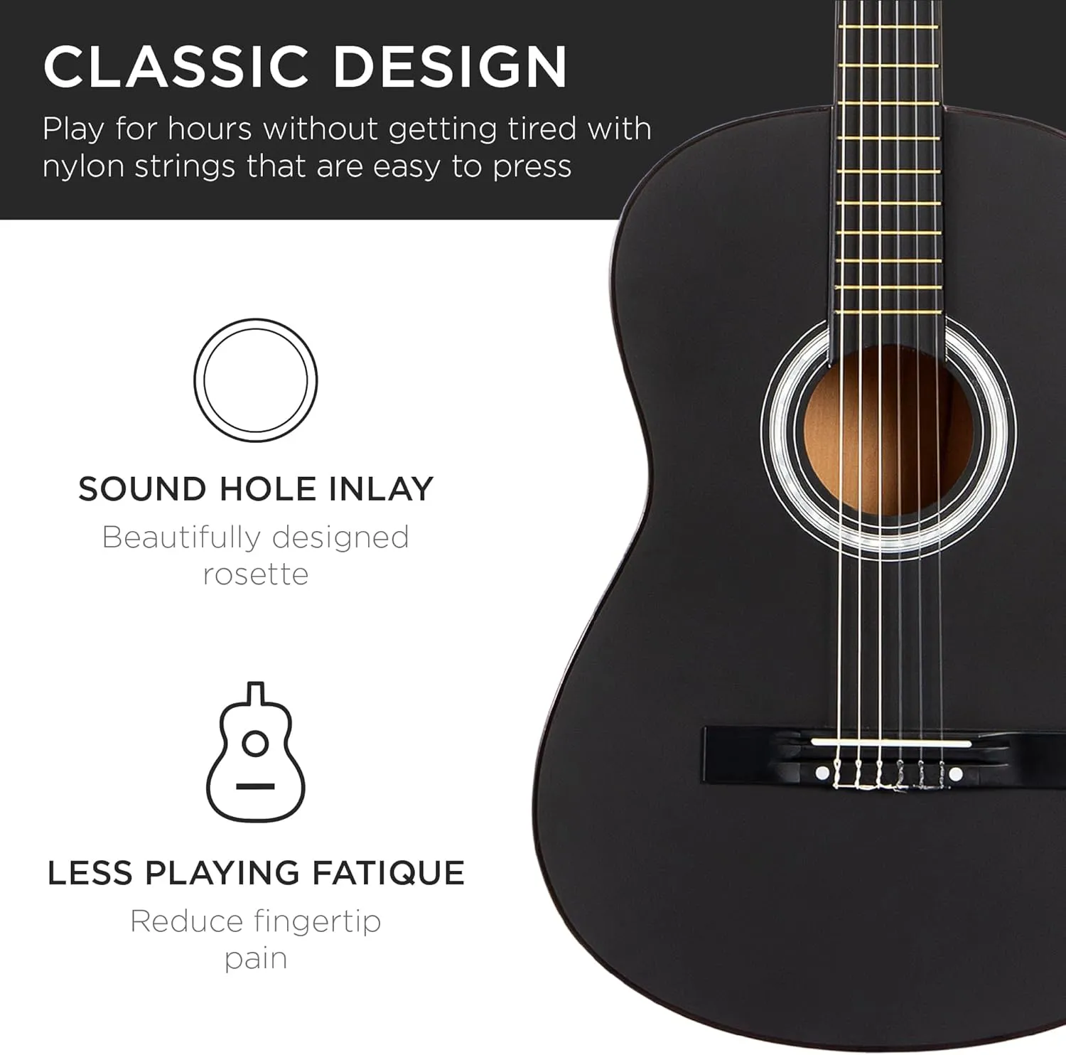Best Choice Products 38in Beginner All Wood Acoustic Guitar Starter Kit w/Gig Bag, 6 Picks, Nylon Strings, Strap w/Pick Holder - Black