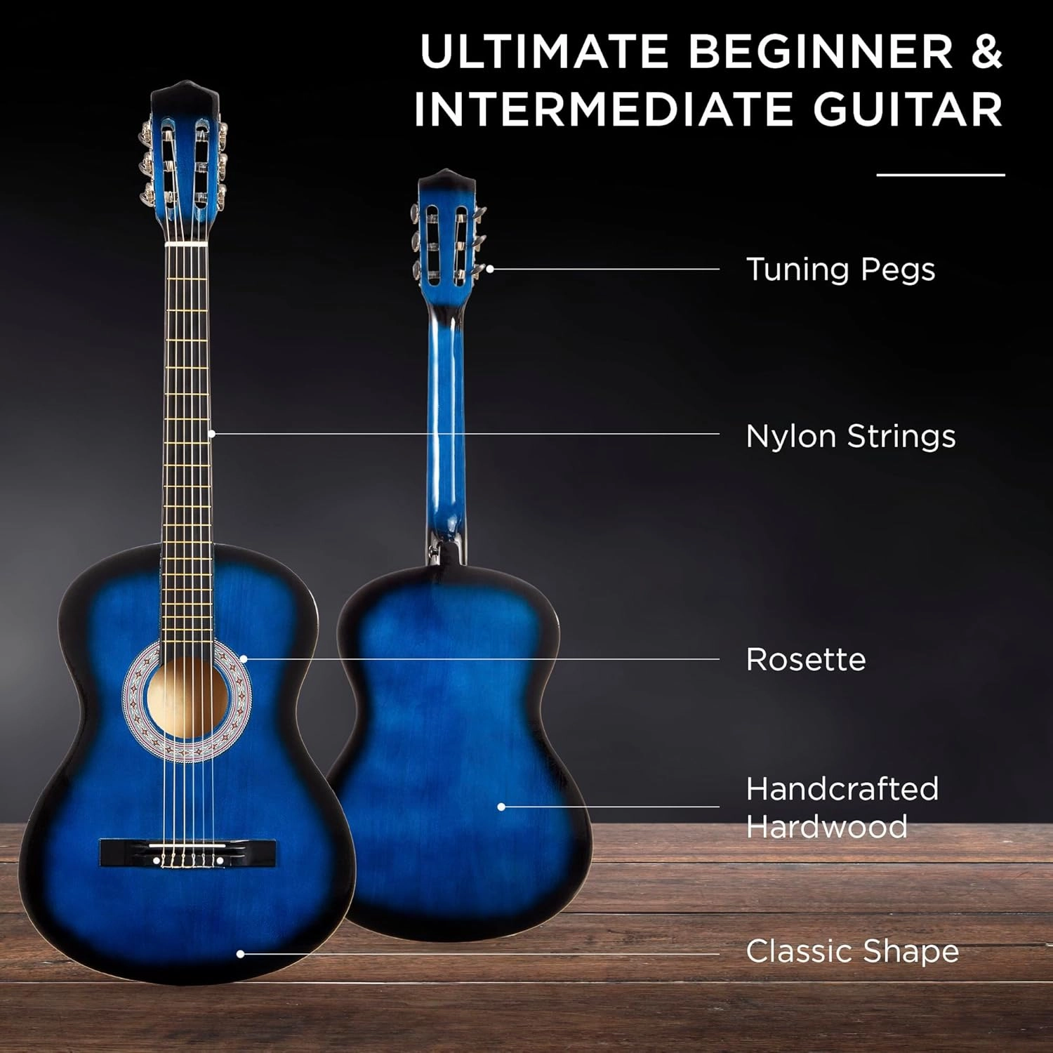 Best Choice Products 38in Beginner All Wood Acoustic Guitar Starter Kit w/Gig Bag, 6 Picks, Nylon Strings, Strap w/Pick Holder - Blue
