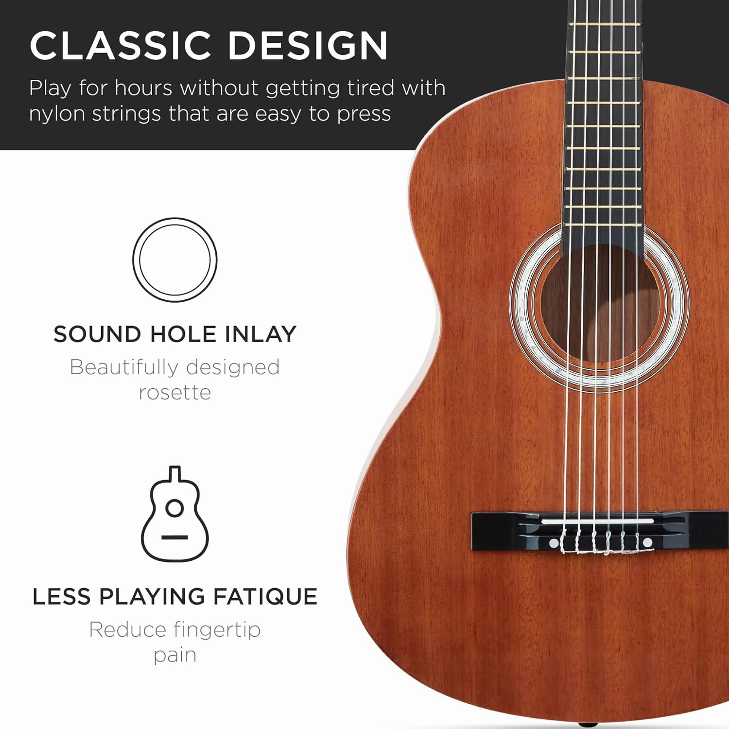 Best Choice Products 38in Beginner All Wood Acoustic Guitar Starter Kit w/Gig Bag, 6 Picks, Nylon Strings, Strap w/Pick Holder - Natural Mahogany