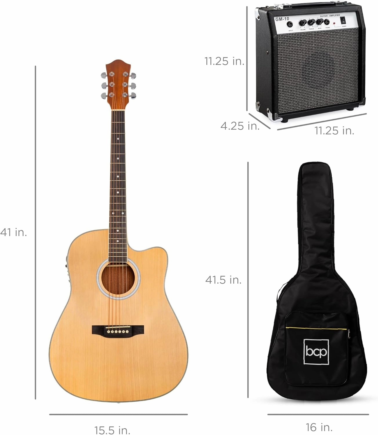 Best Choice Products Beginner Acoustic Electric Guitar Starter Set w/ 41in, All Wood Cutaway Design, Gig Bag, Strap, Picks - Natural