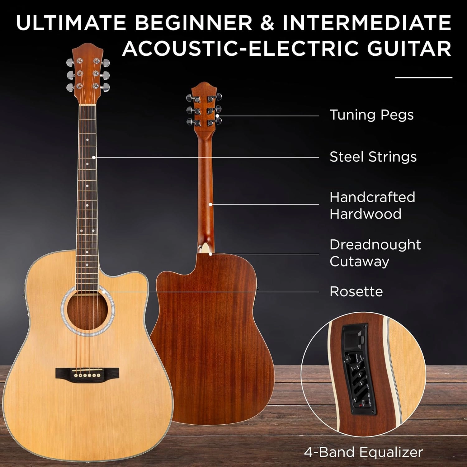 Best Choice Products Beginner Acoustic Electric Guitar Starter Set w/ 41in, All Wood Cutaway Design, Gig Bag, Strap, Picks - Natural