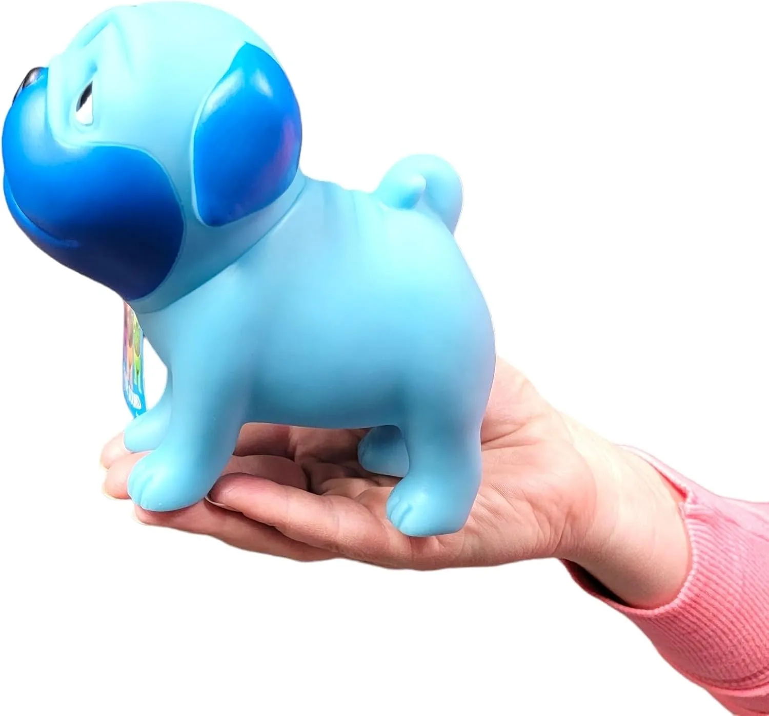Big Rubber Pug Dog with Squeaky Sound and Movable Head (Large - 5.5" Toll and 6" Wide) Collectible 6 Colors: Pink, Purple, Green, Blue, Beige and Orange. (6 Pack (1 of Each Color))