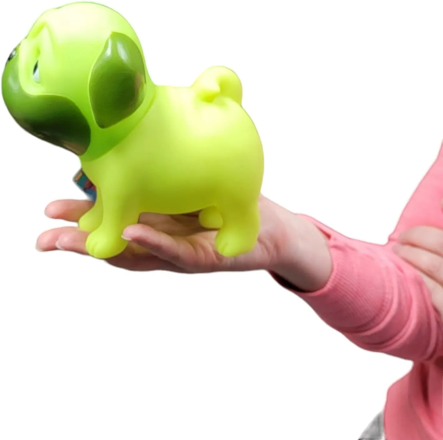 Big Rubber Pug Dog with Squeaky Sound and Movable Head (Large - 5.5" Toll and 6" Wide) Collectible 6 Colors: Pink, Purple, Green, Blue, Beige and Orange. (6 Pack (1 of Each Color))