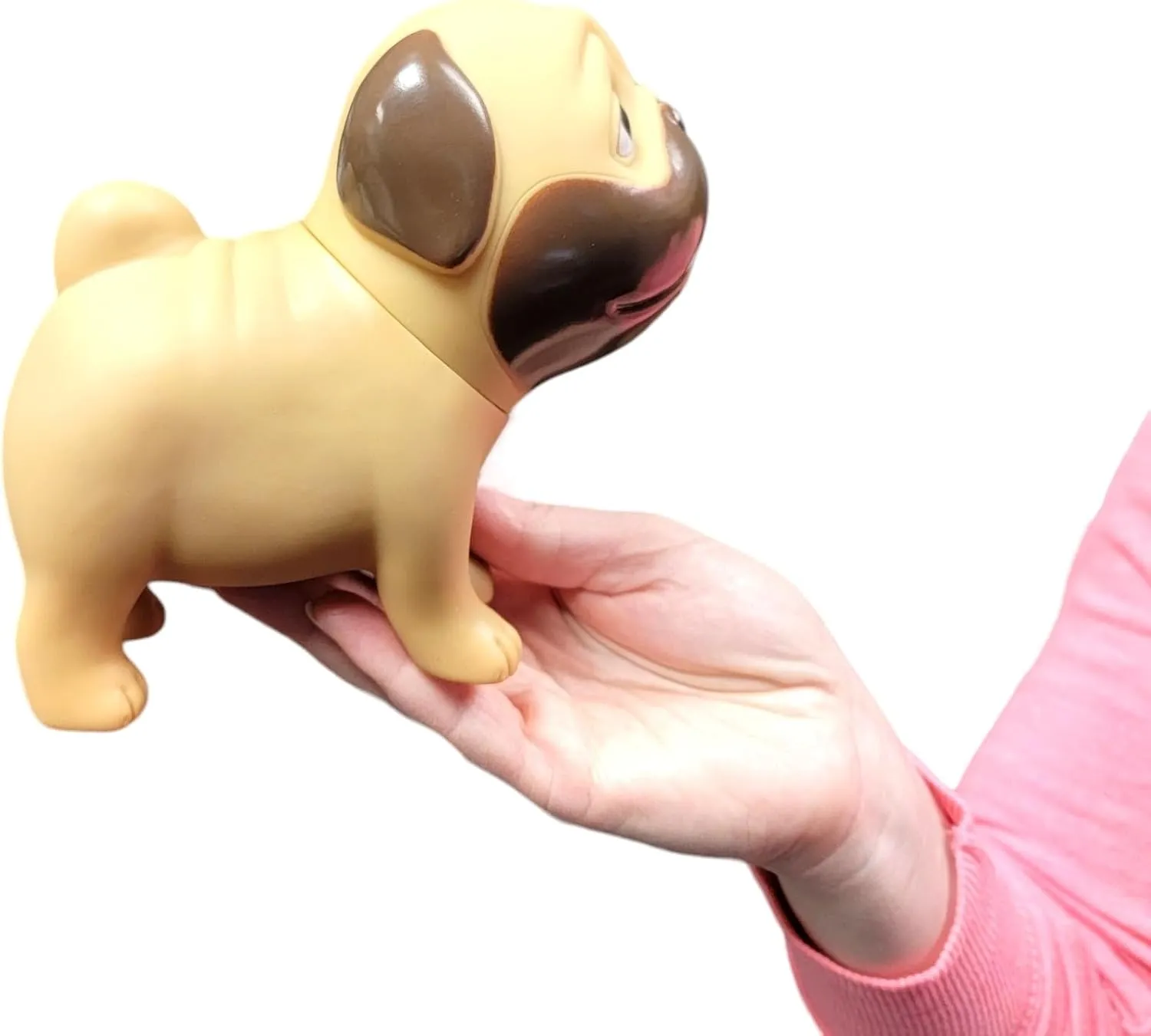 Big Rubber Pug Dog with Squeaky Sound and Movable Head (Large - 5.5" Toll and 6" Wide) Collectible 6 Colors: Pink, Purple, Green, Blue, Beige and Orange. (6 Pack (1 of Each Color))