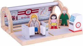 Bigjigs Rail Wooden Underground Train Station - Iconic London Underground Station Replica with Ticket Machine, Barriers, and Commuters for Kids Aged 3 and Up