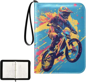 Bike Racer Painting Card Binder 4 Pocket, Trading Card Holder Fits 400 Game Cards with 50 Removable Sleeves, MTG Card Case Standard Size
