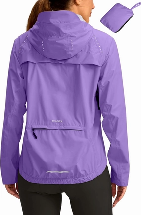 Bikewa Women's Cycling Rain Jackets Waterproof Windbreaker Lightweight Running Windproof Reflective Jacket Packable Hooded