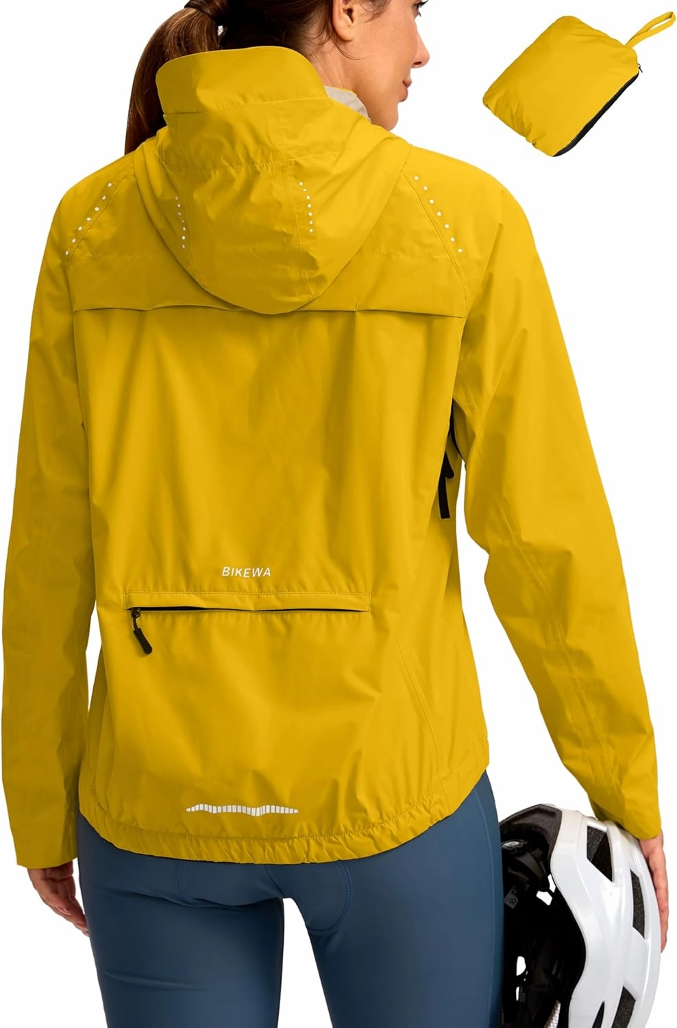 Bikewa Women's Cycling Rain Jackets Waterproof Windbreaker Lightweight Running Windproof Reflective Jacket Packable Hooded