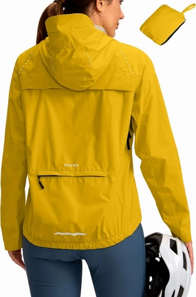 Bikewa Women's Cycling Rain Jackets Waterproof Windbreaker Lightweight Running Windproof Reflective Jacket Packable Hooded