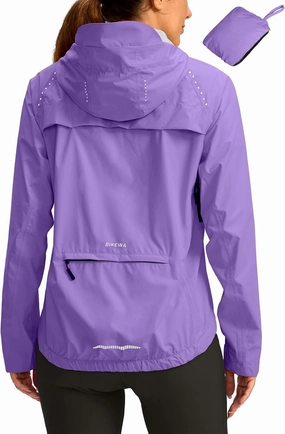 Bikewa Women's Cycling Rain Jackets Waterproof Windbreaker Lightweight Running Windproof Reflective Jacket Packable Hooded