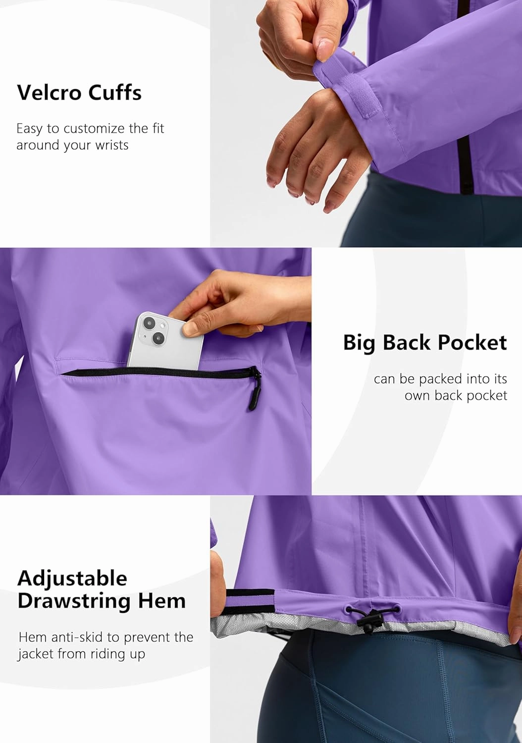 Bikewa Women's Cycling Rain Jackets Waterproof Windbreaker Lightweight Running Windproof Reflective Jacket Packable Hooded