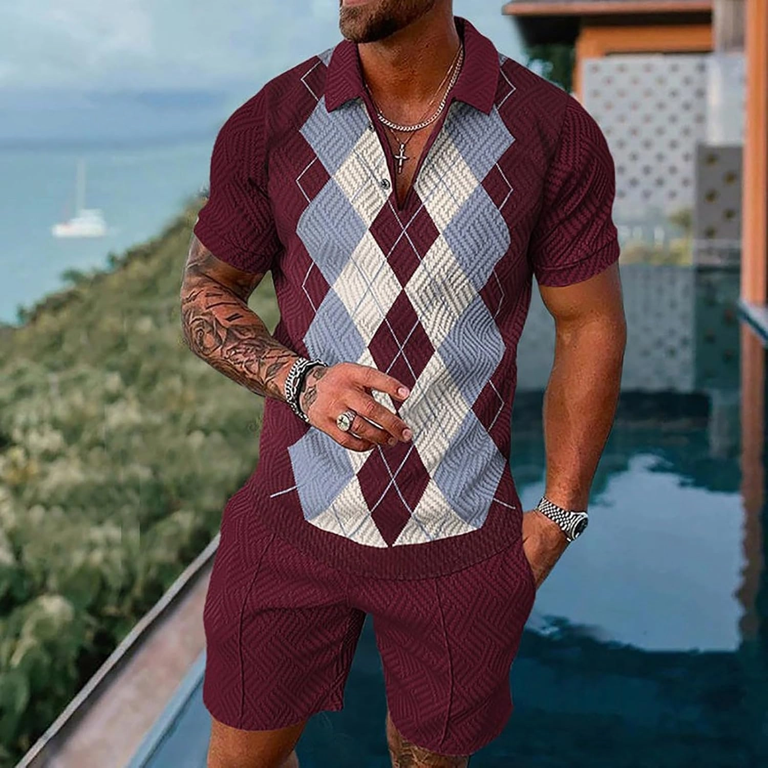 BIRW Men‘s Track Suits 2 Piece Summer Short Sets Outfits Fashion Polo Shirt Casual Short Sleeve and Shorts set