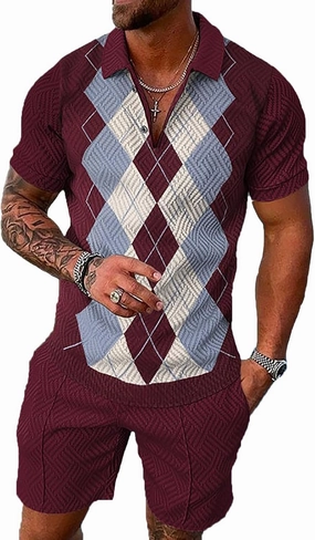 BIRW Men‘s Track Suits 2 Piece Summer Short Sets Outfits Fashion Polo Shirt Casual Short Sleeve and Shorts set