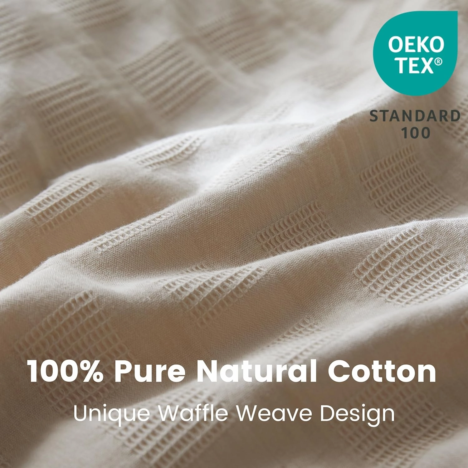BISELINA 100% Cotton Duvet Cover Set Waffle Weave 3PCS (1 Comforter Cover, 2 Pillow Shams) Reversible Soft Skin-Friendly Breathable Shabby Chic Bedding for All Season - Khaki, King Size
