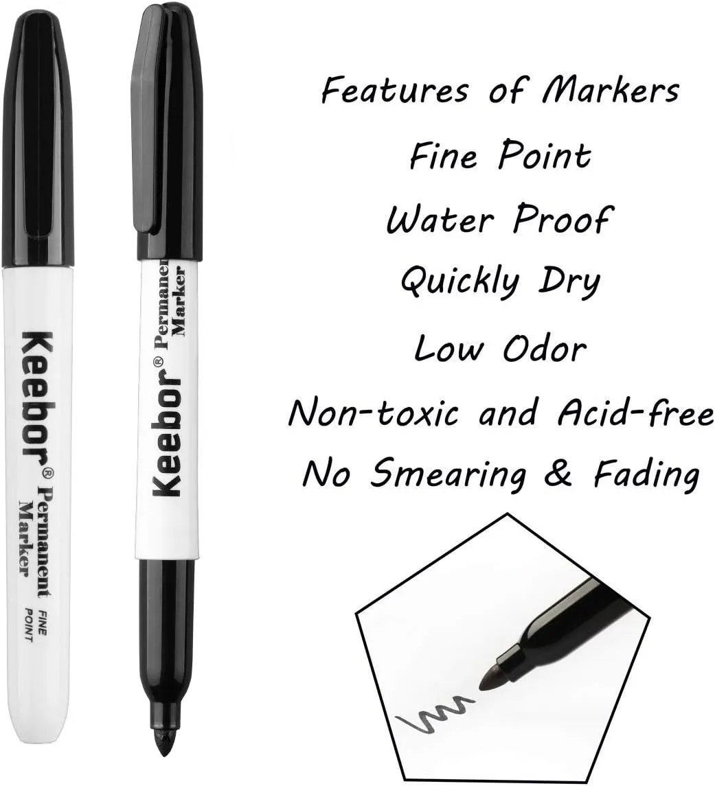 Black Permanent Markers Fine Tip, 60 Pack, Quick Drying & Fade Resistant, Permanent Marker Set for Wood, Plastic, Paper, Metal, And More