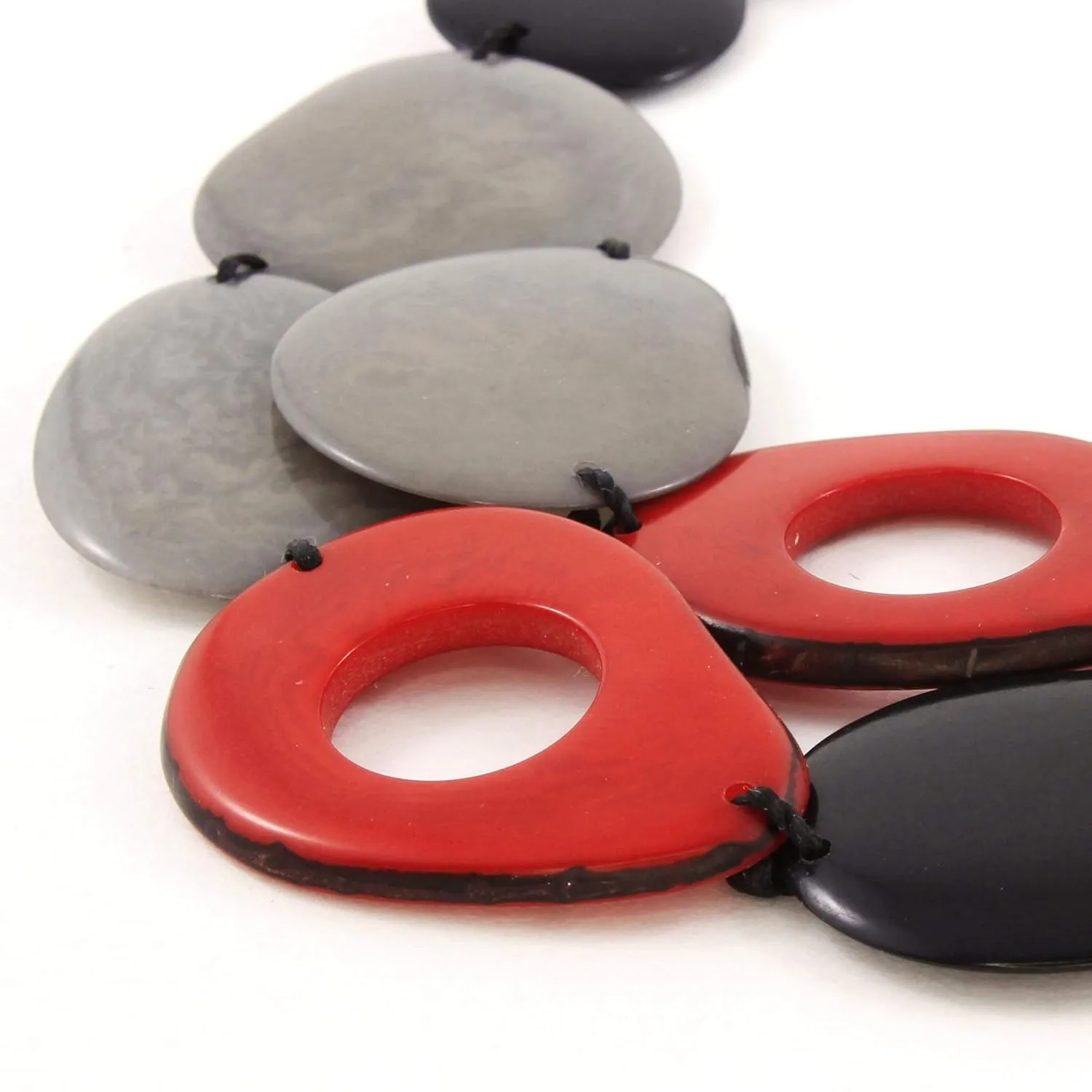 Black Red and Gray Bib Necklace and Earrings of Tagua, Chunky Bib, Handmade Fair Trade Eco Jewelry for Women