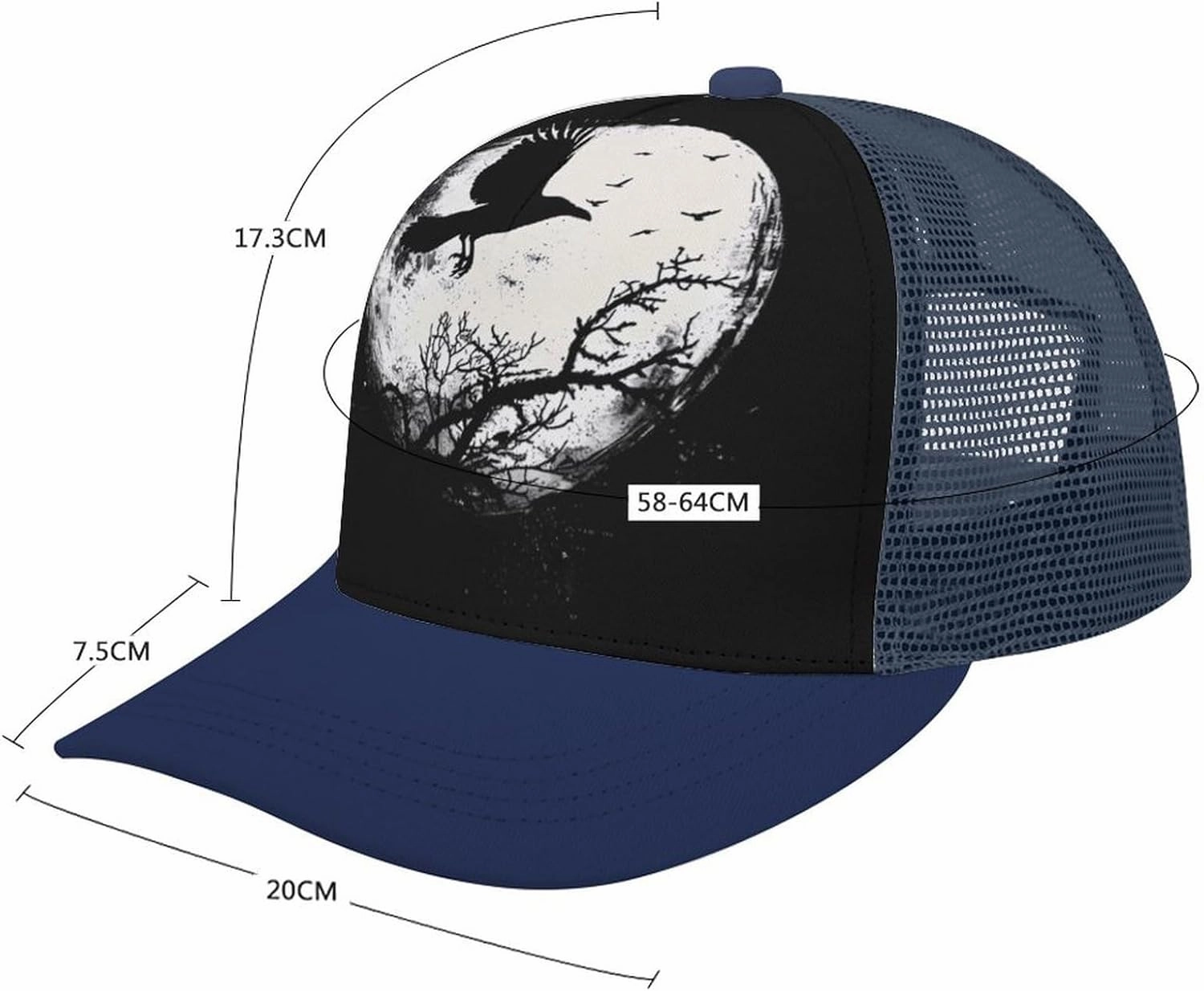 Black Raven Crow Bird Under The Moon Casual Adult Baseball Cap Adjustable Hollow Denim Hats Trucker Caps