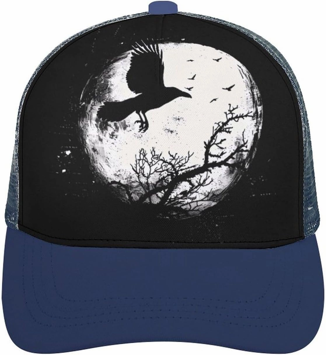 Black Raven Crow Bird Under The Moon Casual Adult Baseball Cap Adjustable Hollow Denim Hats Trucker Caps