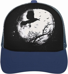Black Raven Crow Bird Under The Moon Casual Adult Baseball Cap Adjustable Hollow Denim Hats Trucker Caps