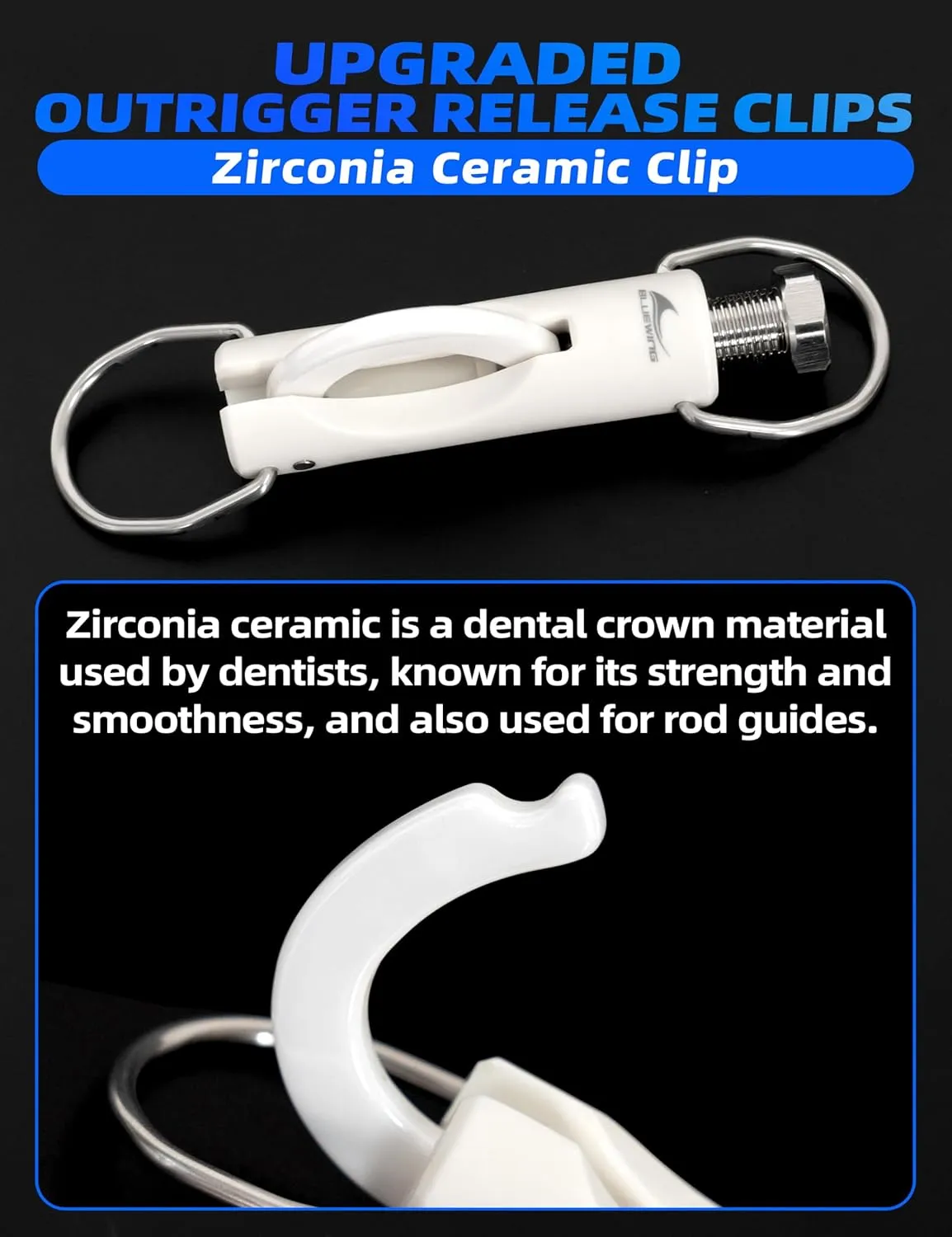BLUEWING 2pcs Upgraded Zirconia Outrigger Release Clips UV Resistance Trolling Fishing with 0-60 lbs Adjustable Tension