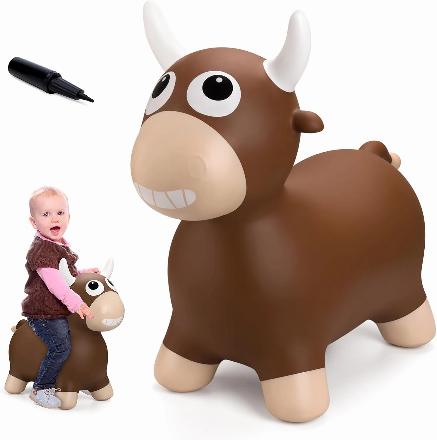 Bouncy Horse Hopper, Inflatable Farm Cow Bouncy Bull, Bounce and Ride on Animal Bouncer for Toddlers, Indoor Outdoor Birthday Gifts for Boys Girls 18 Months 2 3 4 5 6 Years Old