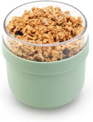 Brabantia Make & Take Breakfast Bowl with Removable Clear Compartment for Toppings (Jade Green) 100% Leakproof, Microwave & Freezer Safe, Oats, Fruit, Cereal Container (17 fl oz)