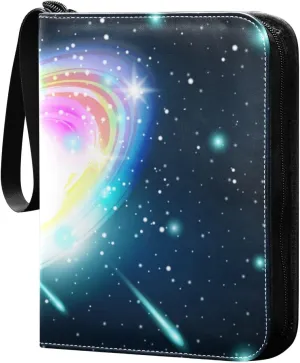 Bright-colorful-galaxys-print1 Card Binder 4 Pocket, Fits 400 Cards,Trading Card Binder with Sleeves, Waterproof Sports Card Binder with Zip Collectible Trading Card Albums for Collectible Game Cards