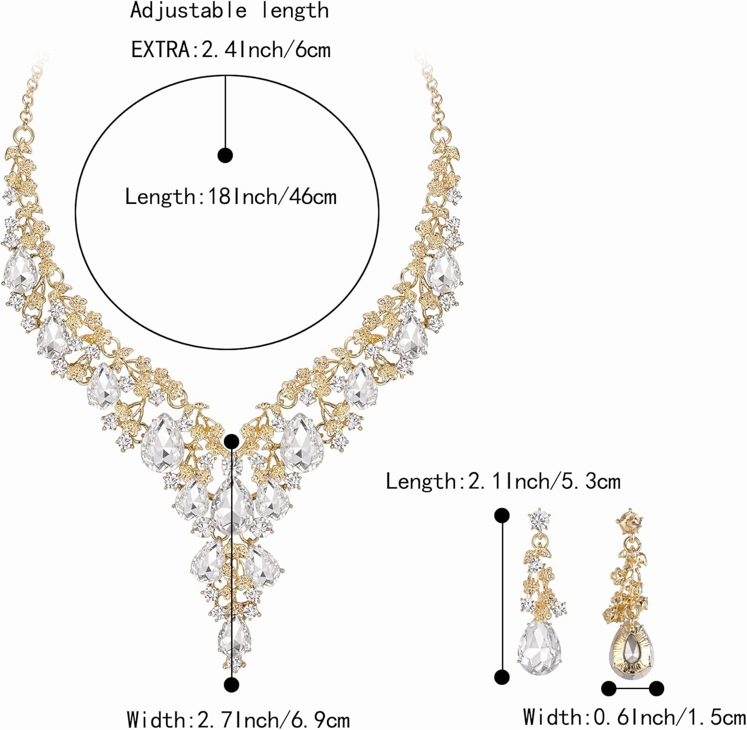 BriLove Women's Wedding Bridal Austrian Crystal Teardrop Flower Cluster Statement Necklace Dangle Earrings Jewelry Set for Party Prom
