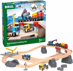 BRIO World Rail & Road Loading Set - 32-Piece FSC-Certified Wood Train Set & Accessories - Special Crane Car, Flatbed, Tracks, & More - Works with All Wooden Railway Sets - Fun Play for Ages 3 