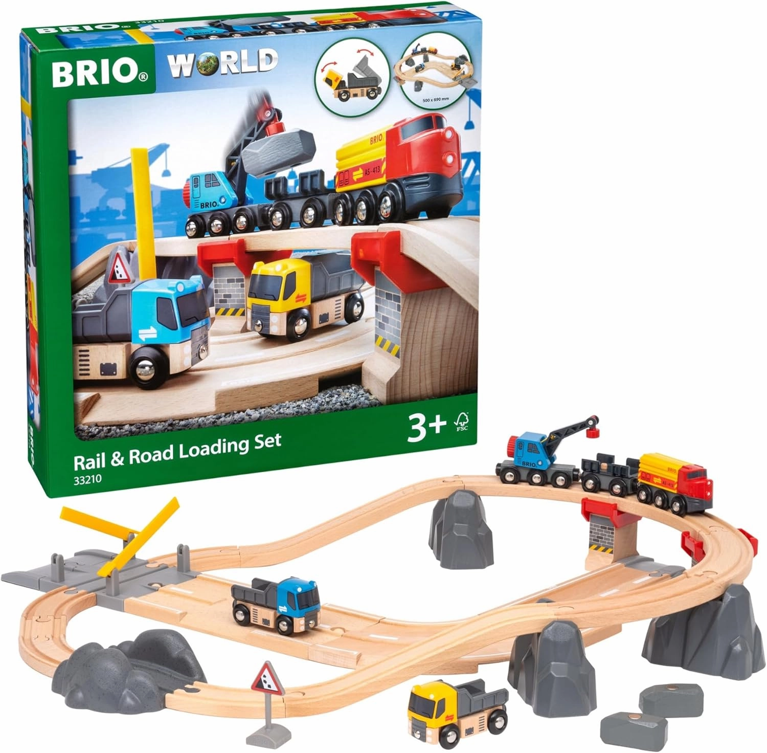 BRIO World Rail & Road Loading Set - 32-Piece FSC-Certified Wood Train Set & Accessories - Special Crane Car, Flatbed, Tracks, & More - Works with All Wooden Railway Sets - Fun Play for Ages 3 