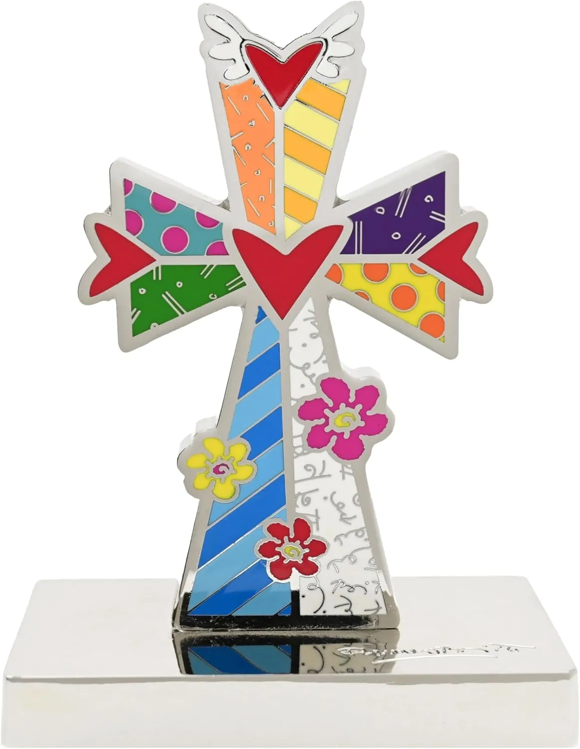 Britto Metallic Figurine - Iconic Art Collectible Sculpture, Decorative Displays for Modern Home Decor | Living Room Decor, Office Decor, Bookshelf Deco (Cross, 3.5in x 2in x 4.5in)
