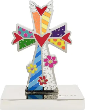 Britto Metallic Figurine - Iconic Art Collectible Sculpture, Decorative Displays for Modern Home Decor | Living Room Decor, Office Decor, Bookshelf Deco (Cross, 3.5in x 2in x 4.5in)