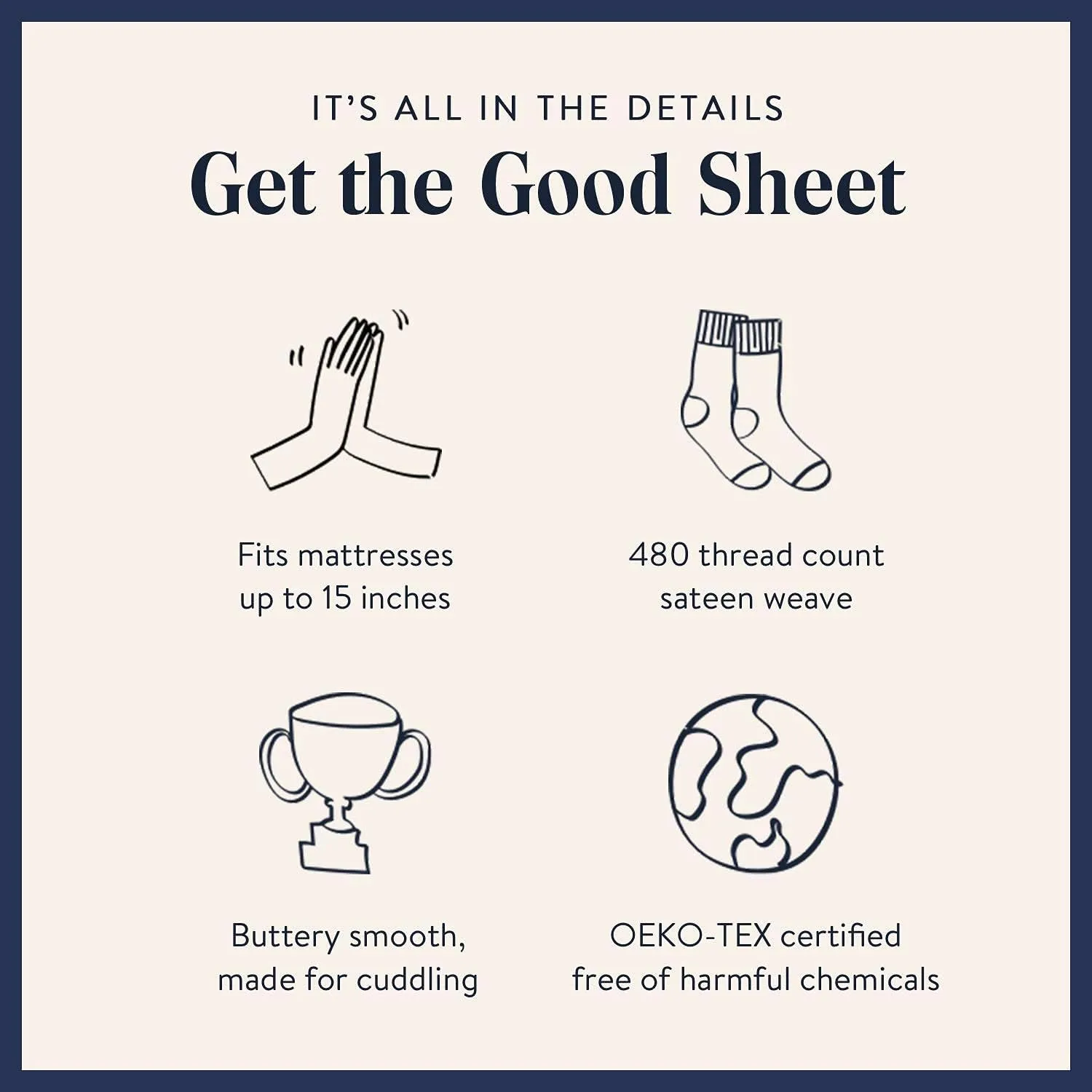 Brooklinen Luxury Sateen 4 Piece California King Size Sheets Set in Cream - 100% Cotton Sateen Sheets - 1 Fitted Sheet, 1 Flat Sheet, 2 Pillowcases