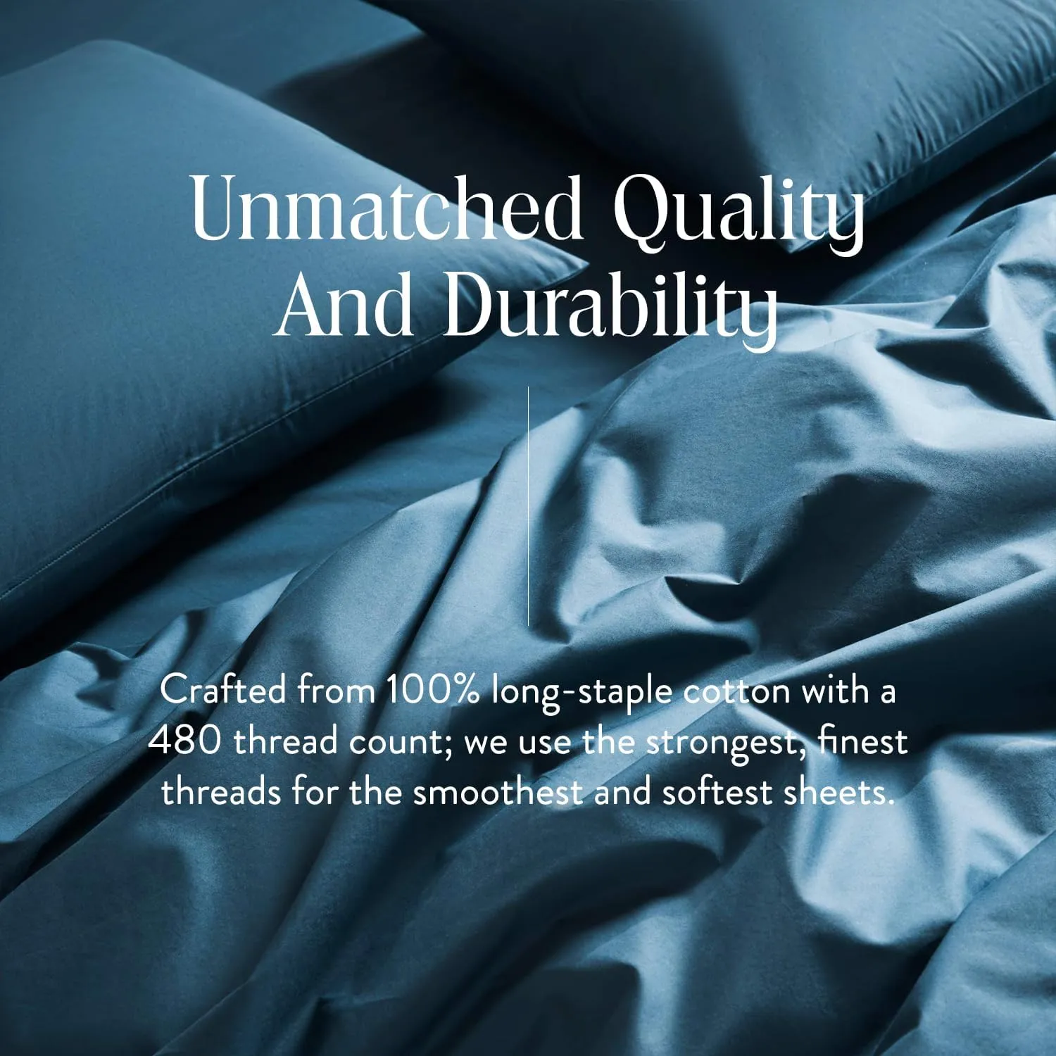Brooklinen Luxury Sateen 4 Piece Queen Size Sheets Set in Abyss Blue - 100% Cotton Sateen Sheets - 1 Fitted Sheet, 1 Flat Sheet, 2 Pillowcases